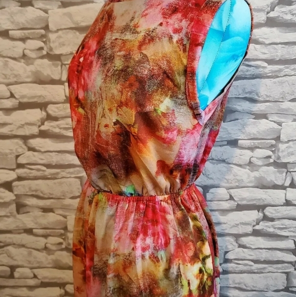 RIVER ISLAND watercolour Maxi Dress Womens Size 8 uk high side split sleeveless - Picture 4 of 8